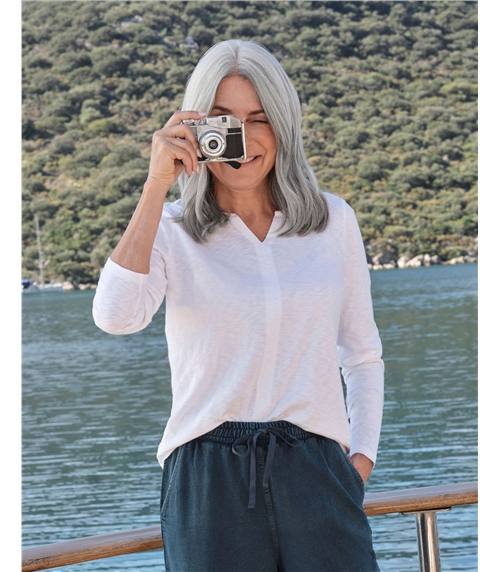 Long Sleeve Notch Neck Top