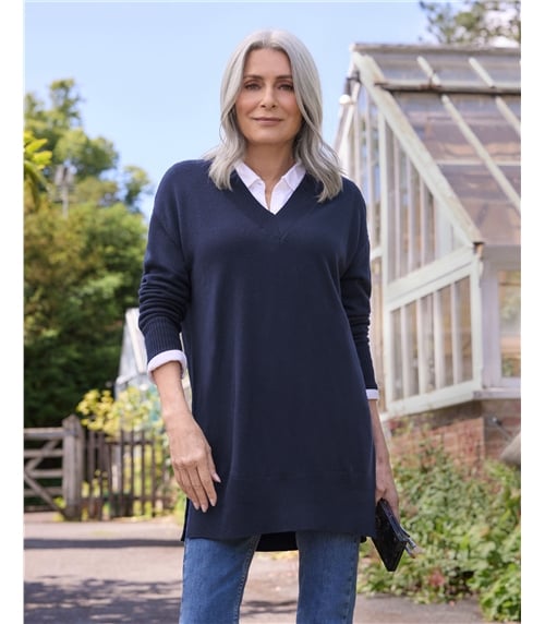 Cashmere Merino Deep V Neck Tunic