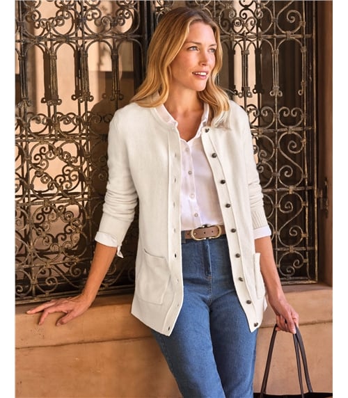 Strickjacke mit Rundhalsausschnitt aus Lammwolle für Damen