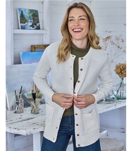 Strickjacke mit Rundhalsausschnitt aus Lammwolle für Damen
