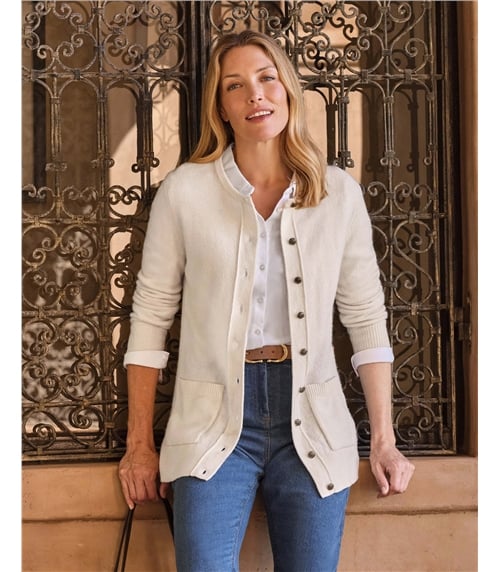 Strickjacke mit Rundhalsausschnitt aus Lammwolle für Damen