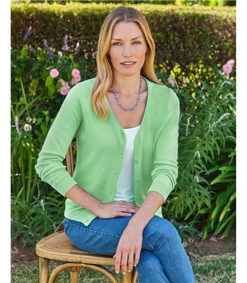 Strickjacke mit V-Ausschnitt aus Merino- und Kaschmirwolle für Damen