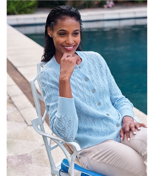 Wool Cashmere Lacy Crew Cardigan