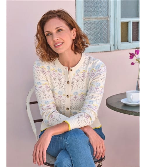 Strickjacke mit Pointelle-Blumenmuster