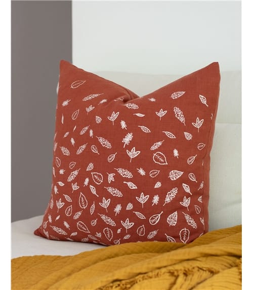 Leaf Print Linen Cushion Cover with Feather Pad