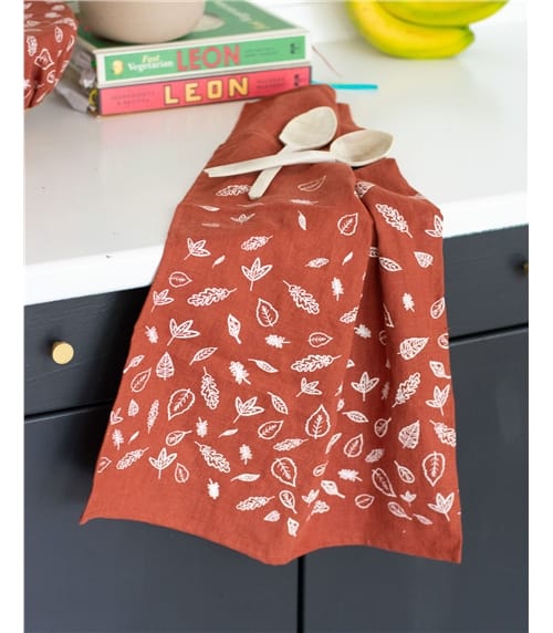Leaf Print Linen Tea Towel