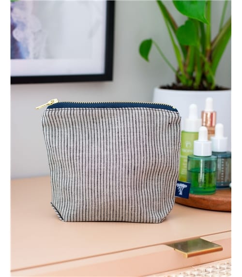 Striped linen Make Up Bag