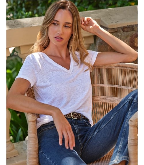 Linen V Neck Short Sleeve T-Shirt
