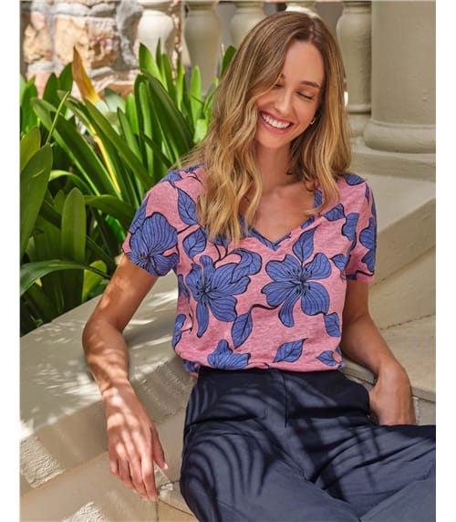 Linen V Neck Short Sleeve T-Shirt