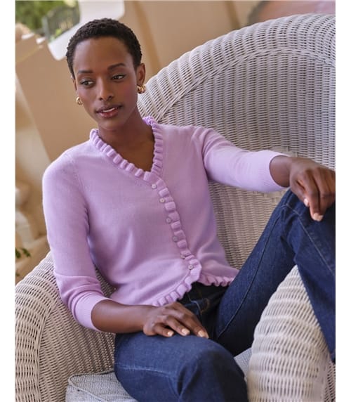 Kaschmirstrickjacke mit Rüschenkante