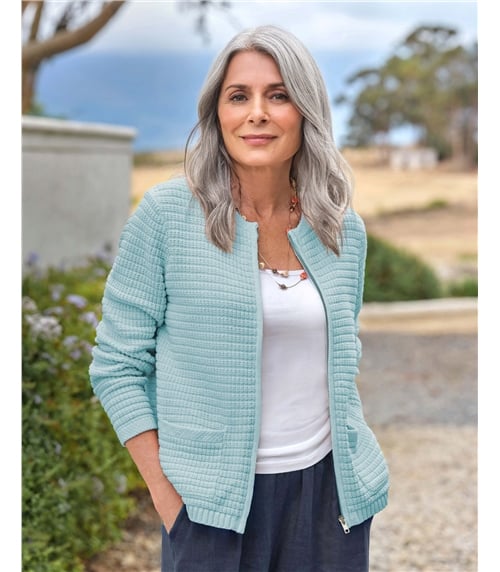 Crew Neck Chenille Knitted Jacket