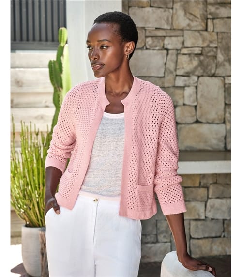 Cotton Mesh Edge To Edge Cardigan