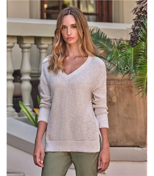 Cotton Linen Sparkle V Sweater
