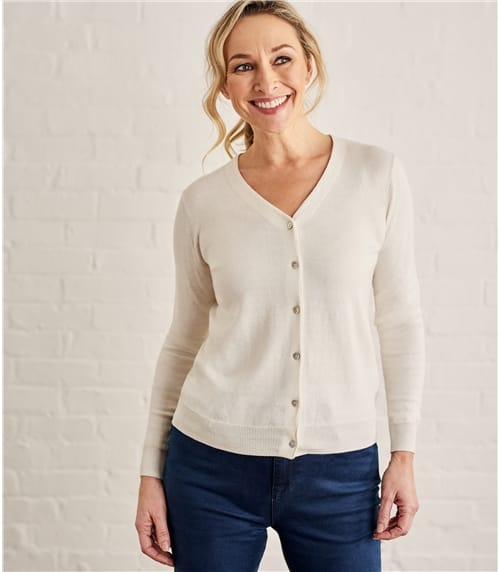 Spearmint | Womens Silk & Cotton Soft Feel V Neck Cardigan | WoolOvers US