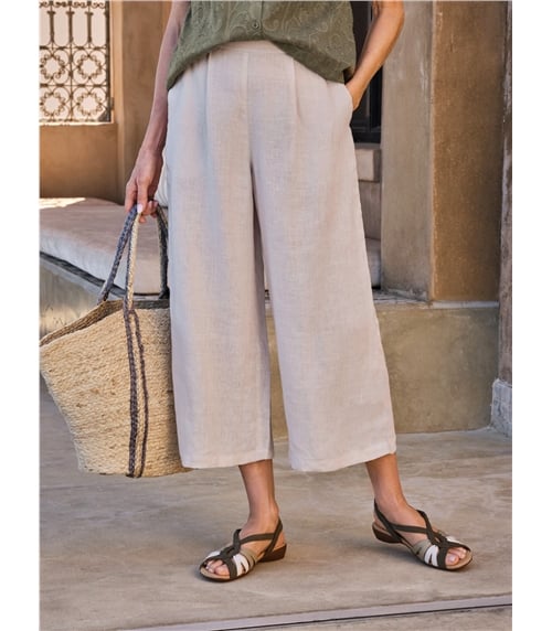 Leinen-Culottes mit elastischem Rückenbund