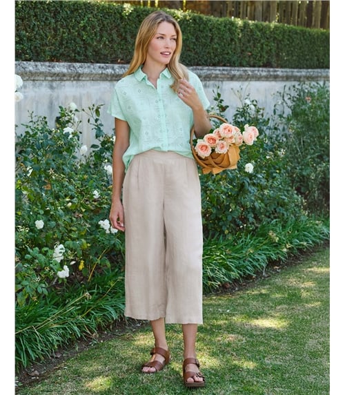 Leinen-Culottes mit elastischem Rückenbund
