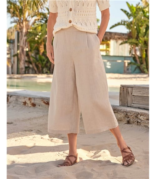 Leinen-Culottes mit elastischem Rückenbund