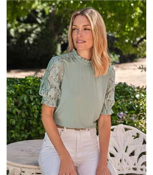 Lace Sleeve Jersey Blouse