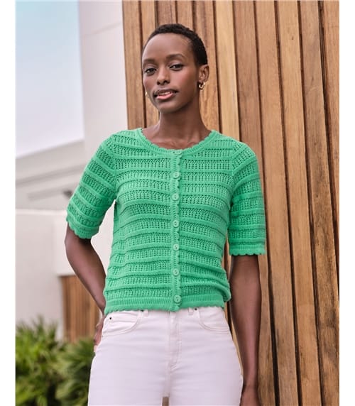 Cotton Short Sleeve Crochet Trim Cardigan
