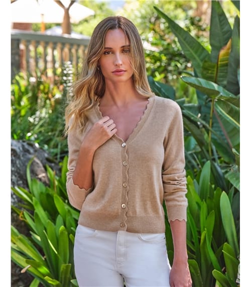 Cashmere Crop Scalloped Cardigan