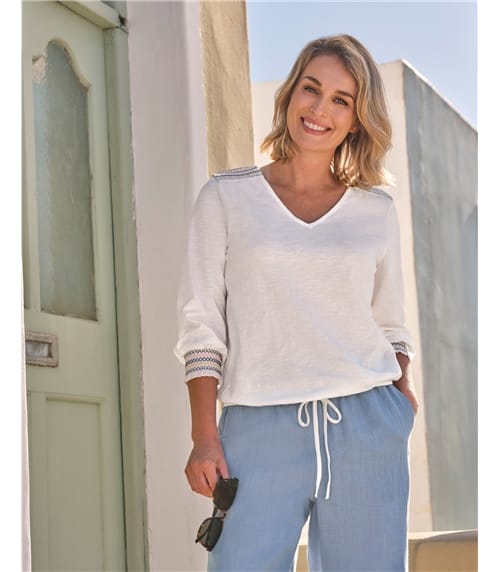 Shirred Cuff And Shoulder Top