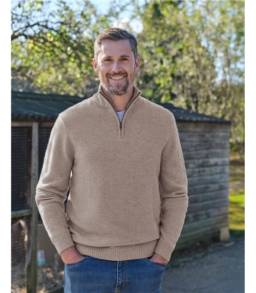 Mens Lambswool Zip Neck Jumper