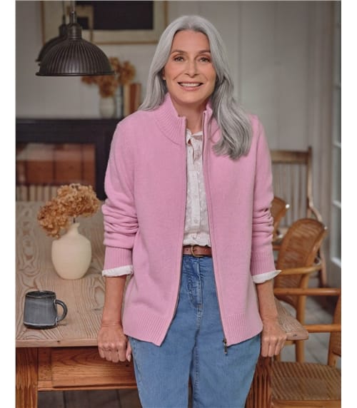 Strickjacke mit Reißverschluss aus Lammwolle für Damen