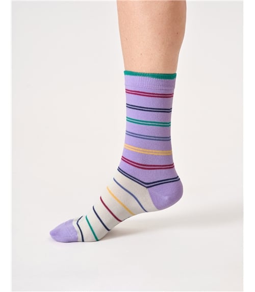 Womens Colour Block Stripe Bamboo Crew Socks
