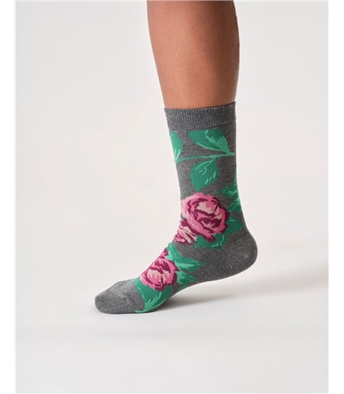 Womens Abstract Floral Organic Cotton Crew Socks