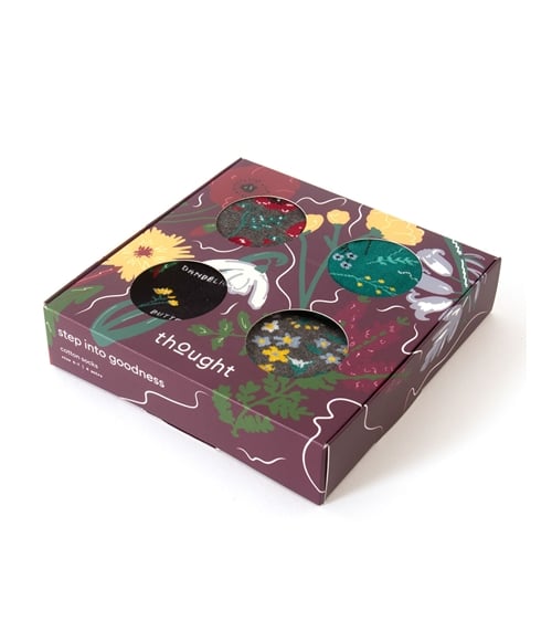 Womens Florals Organic Cotton Gift Box Of 4 Socks