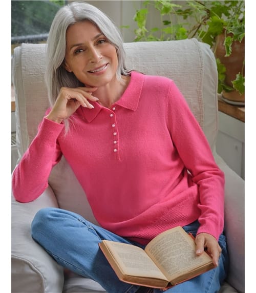 Strick-Polohemd aus Merino- und Kaschmirwolle für Damen
