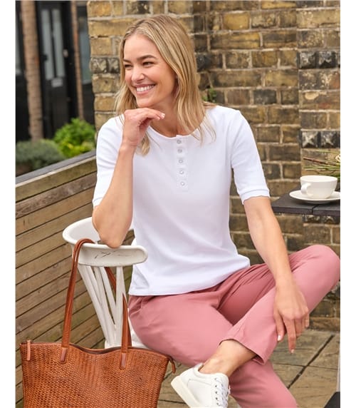 Scallop Rib Short Sleeve Henley Top