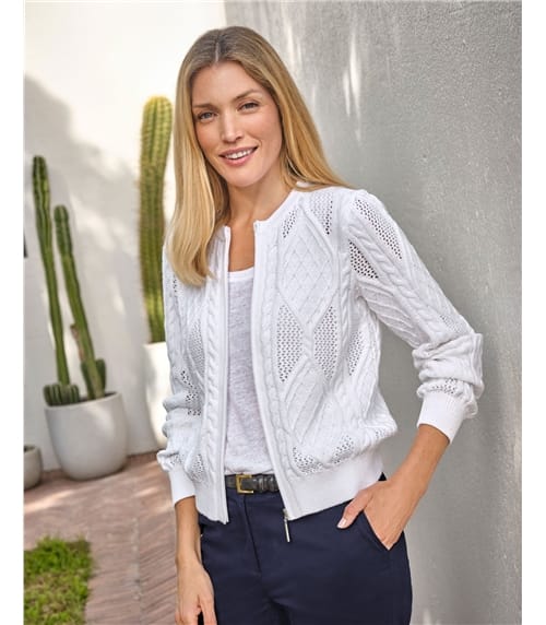 Cotton Stitch Crew Zip Up Cardi