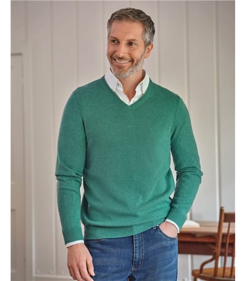 Pullover mit V-Ausschnitt aus Merinowolle und Kaschmir für Herren