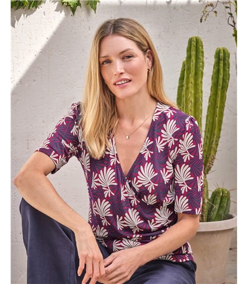 Printed Jersey Wrap Top