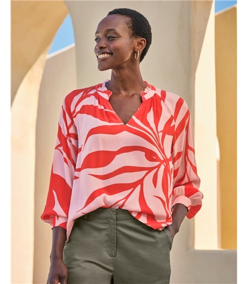 Ruffle Edge Notch Blouse