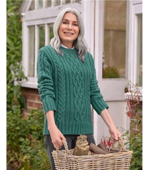 Aran-Pullover aus reiner Wolle mit Rundhalsausschnitt für Damen