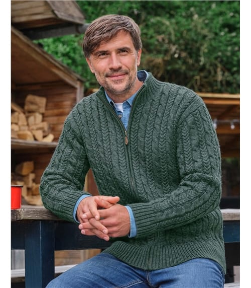 Pure Wool Cable Zip Through Cardigan