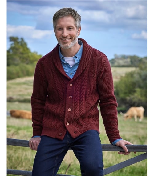 Cardigan à col châle en maille torsadée - Homme - Pure Laine d'agneau 