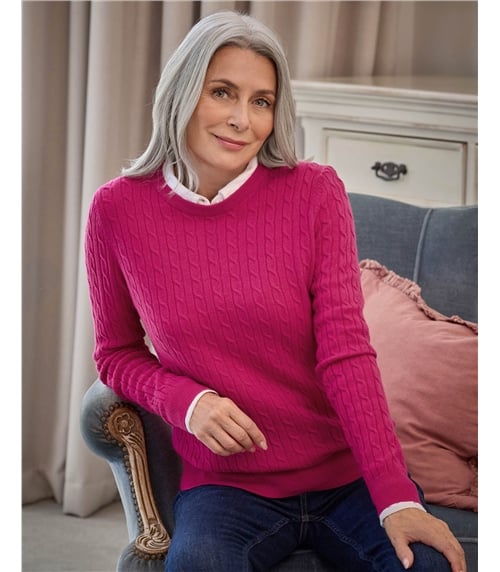 Cashmere Merino Cable Crew Neck Jumper