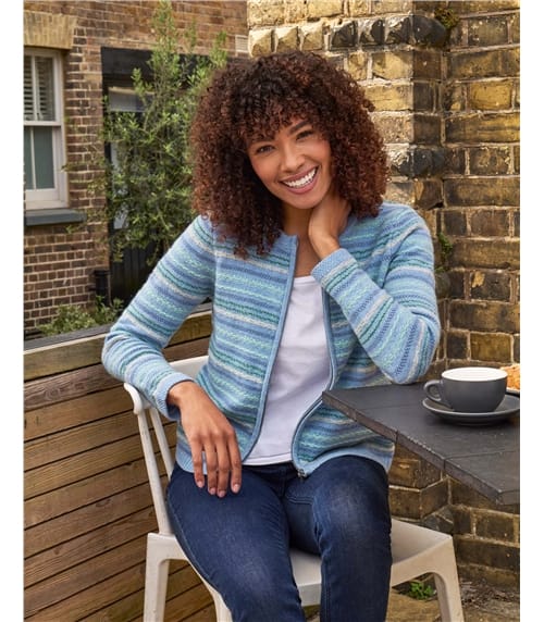 Zip Through Textured Cardigan