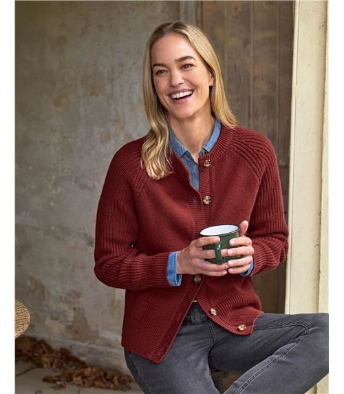 Crew Neck Ribbed Sleeve Cardigan