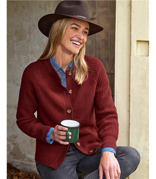 Crew Neck Ribbed Sleeve Cardigan
