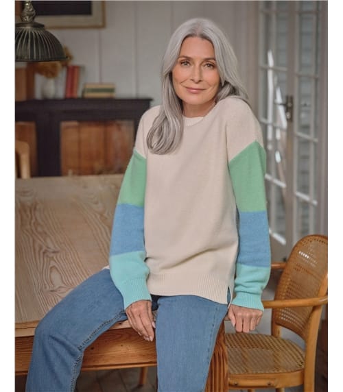 Colour Block Sleeve Crew Neck Jumper
