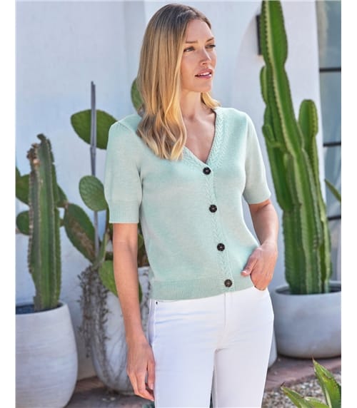 Wool Cashmere Half Sleeve Cardigan