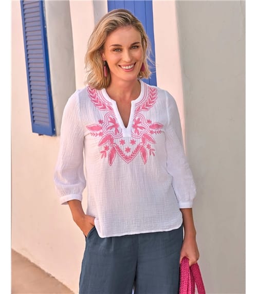 Embroidered Crinkle Blouse