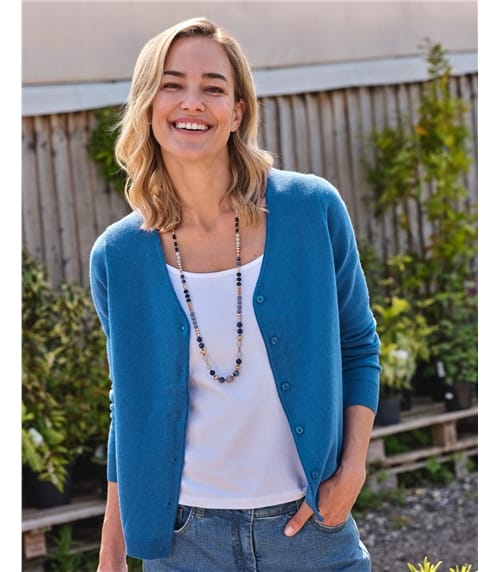 Strickjacke mit V-Ausschnitt aus Merino- und Kaschmirwolle für Damen