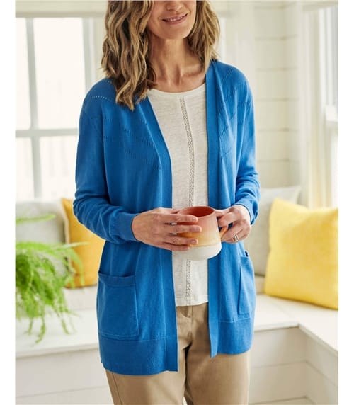 Organic Cotton Pointelle Yoke Edge To Edge Cardigan