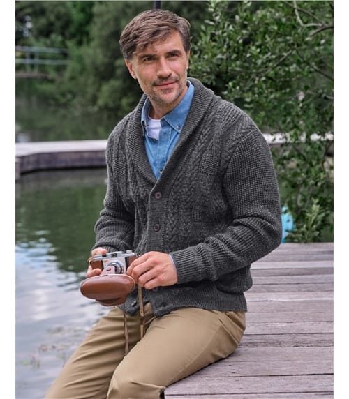 Cardigan à col châle en maille torsadée - Homme - Pure Laine d'agneau 
