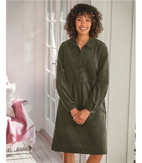 Embroidered Petal Collar Cord Dress